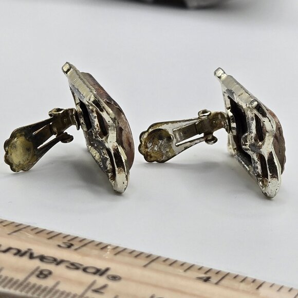 Vtg Pam Signed Quarter Moon Clip on Earrings 50s Mid-Century Celestial Whmsigoth - Picture 9 of 12